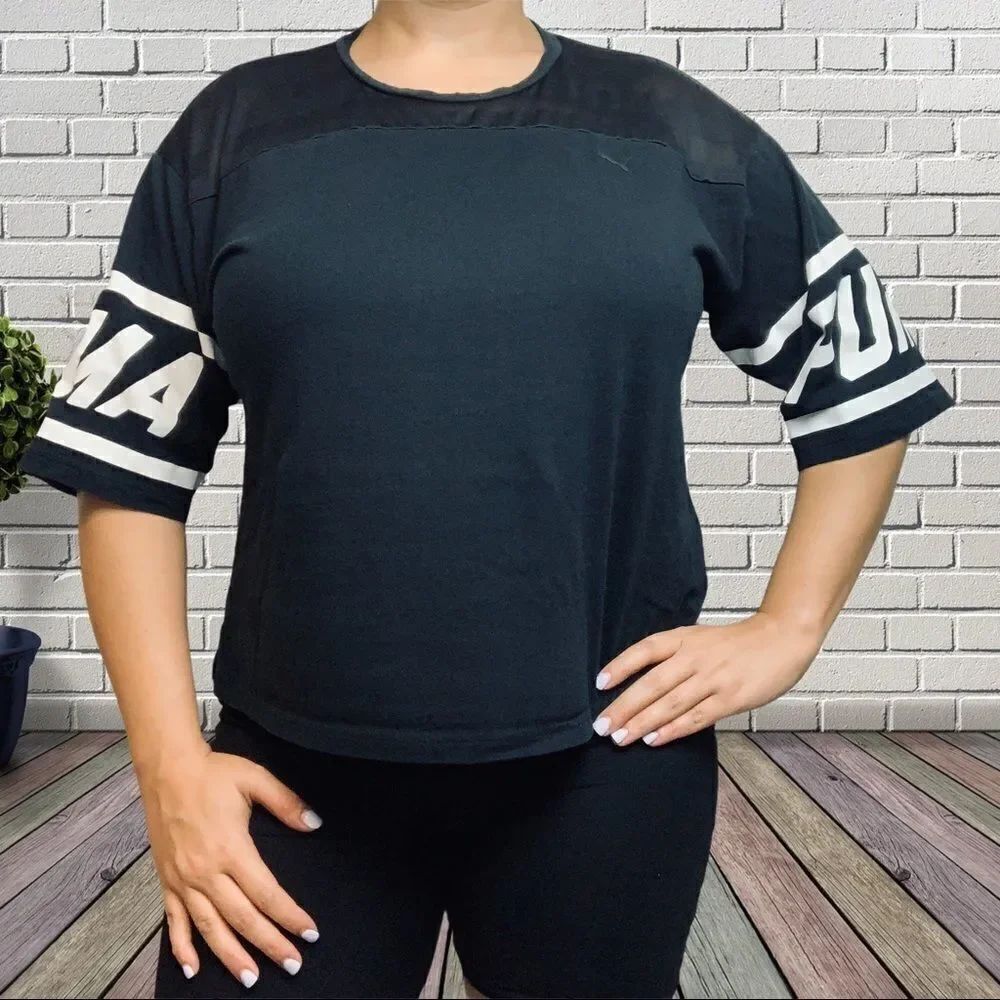 Puma Tee Shirt Short Sleeve Black Mesh Cotton M